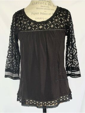 Anthropologie Black Bohemian Blouse By Meadow Rue